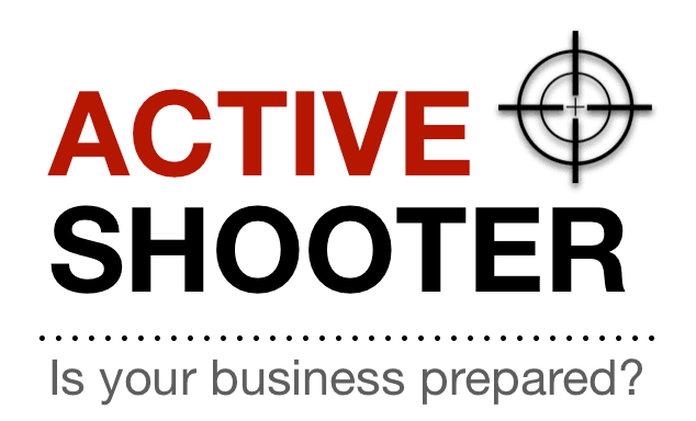 Red and black seminar logo with the words ACTIVE SHOOTER: IS YOUR BUSINESS PREPARED