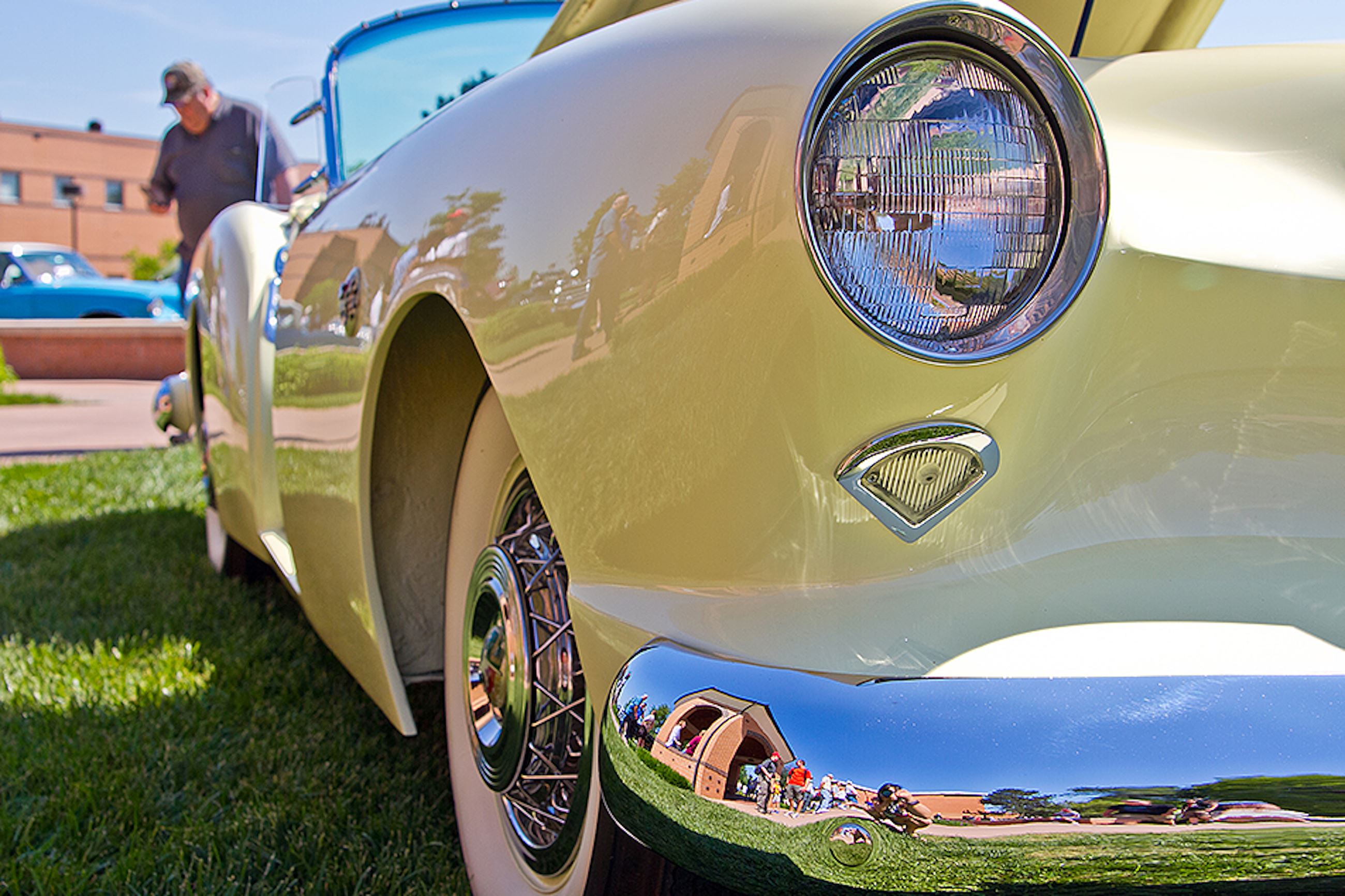 Front view of antique car featured at McPherson College car show