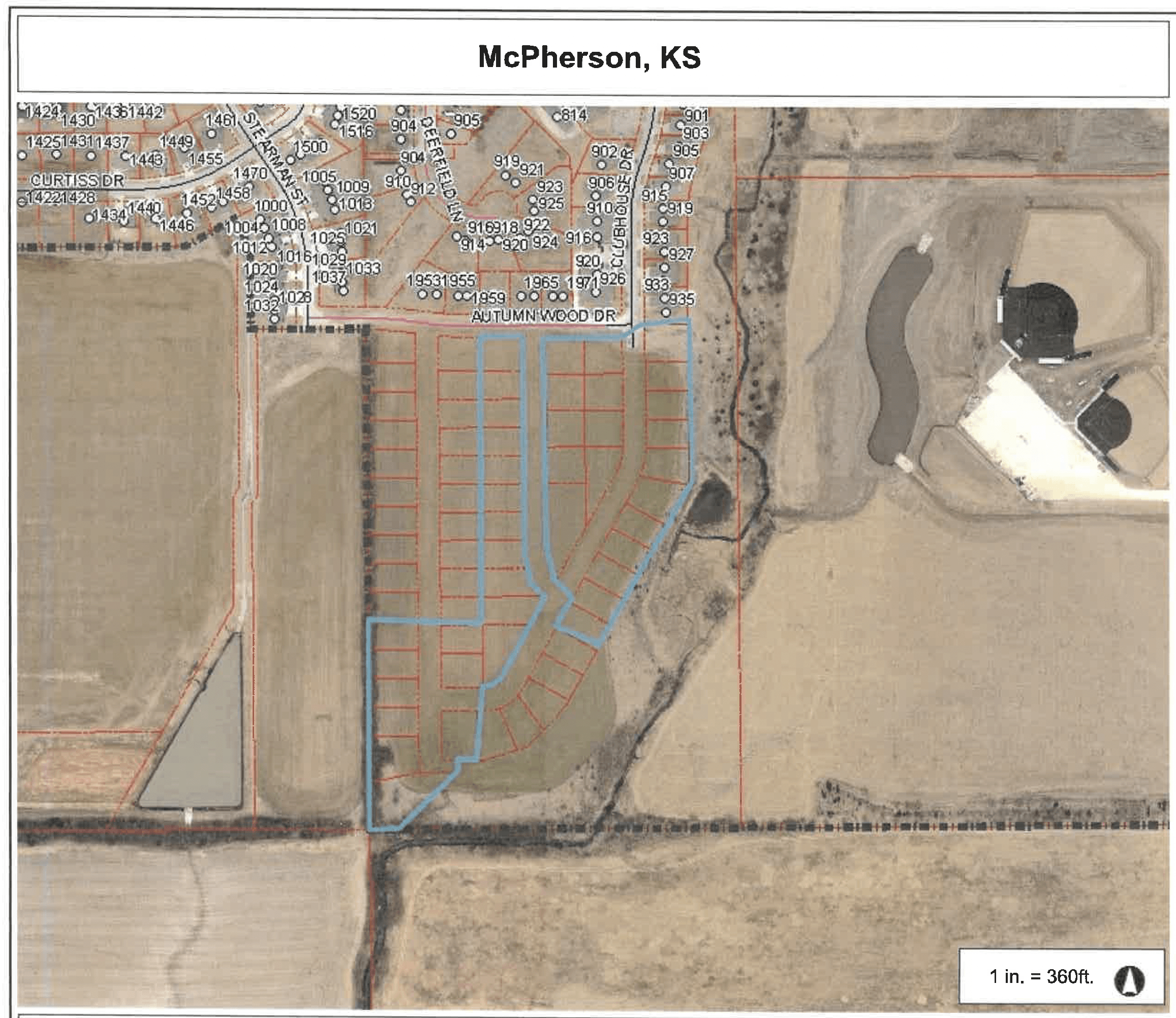 Map of proposed development area south of Autumn Wood Drive. 